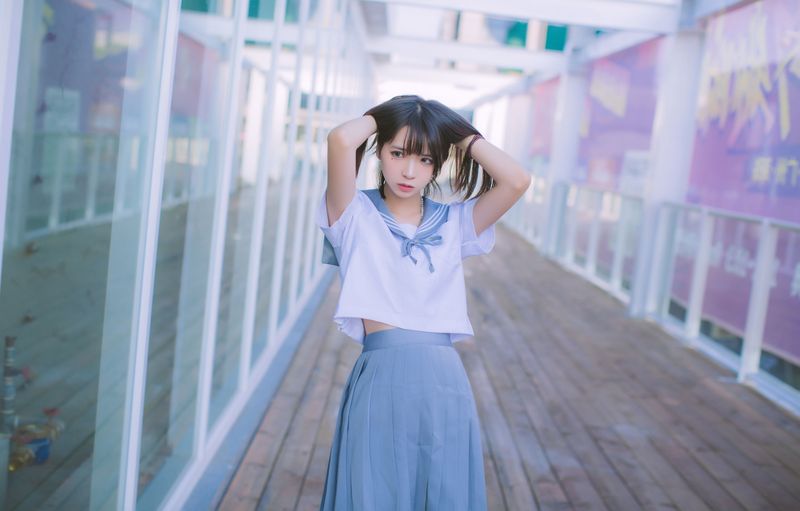 疯猫ss 海边蓝白水手服 [15P] - 机器猫次元